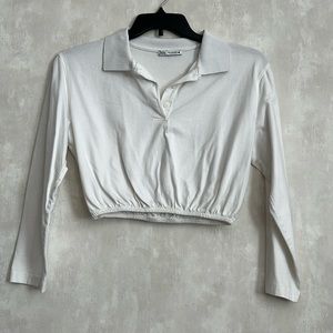 White long sleeve cropped polo